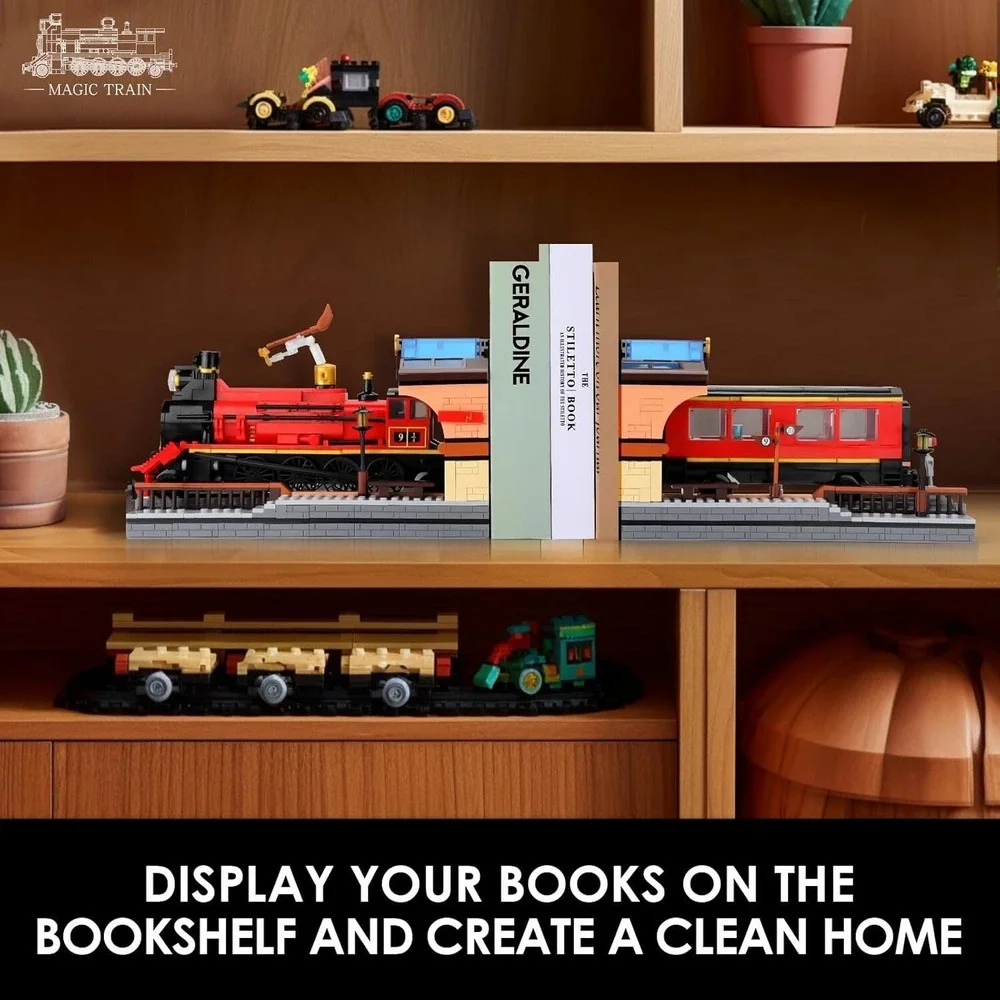 WALARLO 2 in 1 Harry Train & Bookshelf Building Set, Ideal Collectible 1068pc